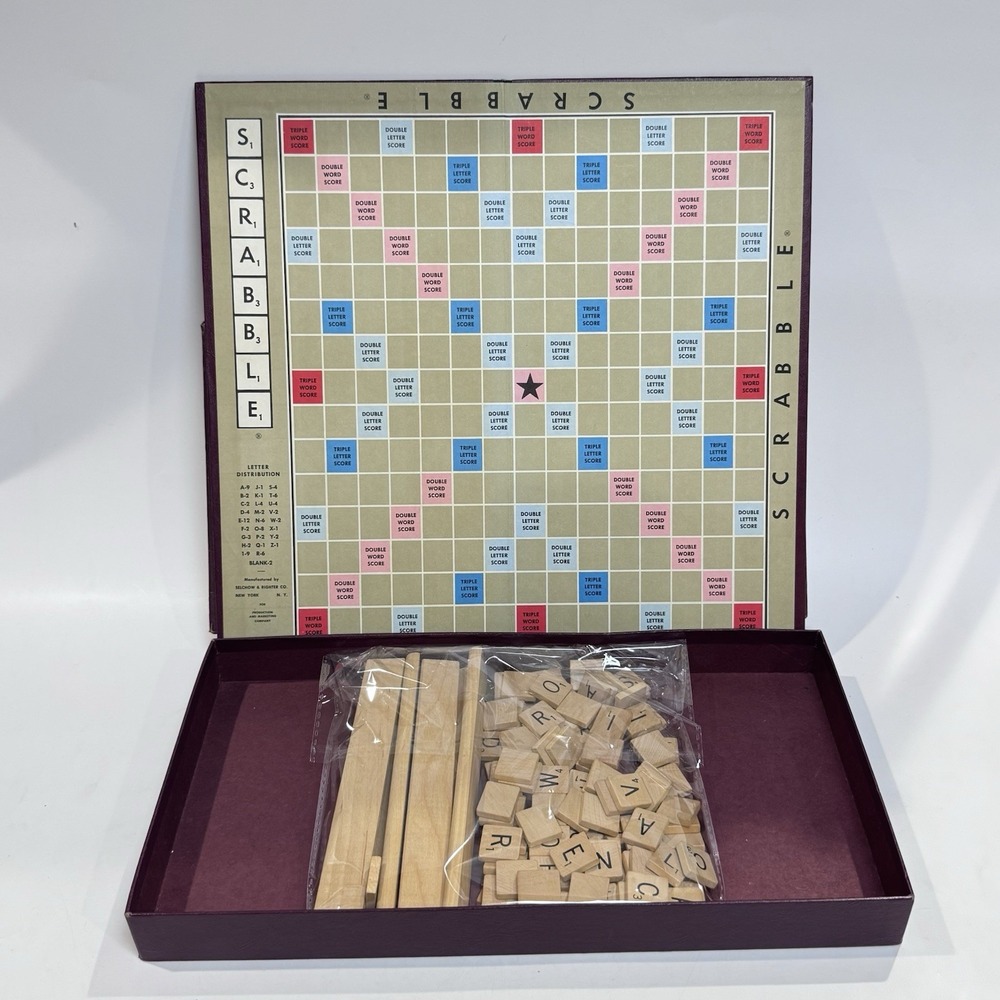 Scrabble 1953 Selchow & Righter Game Set Wood Tiles Box Complete